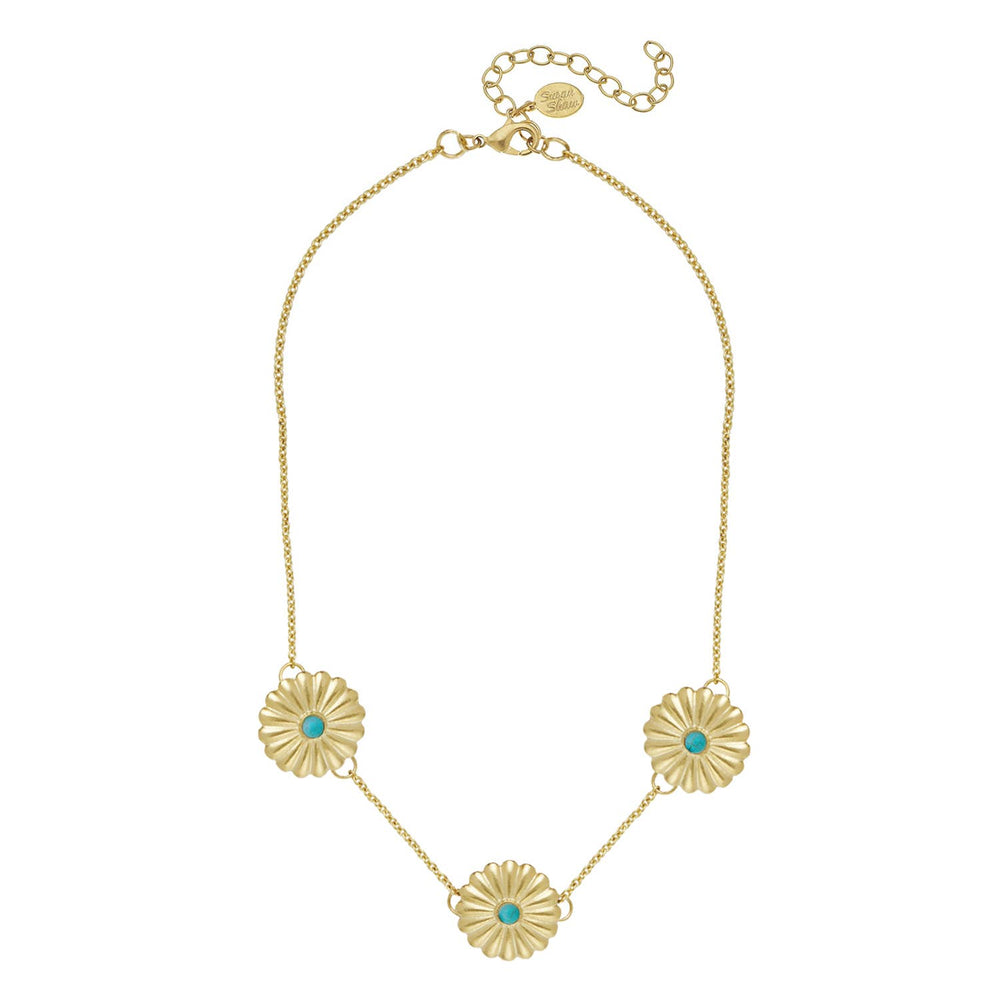 Gold Turquoise Concho Necklace by Susan Shaw
