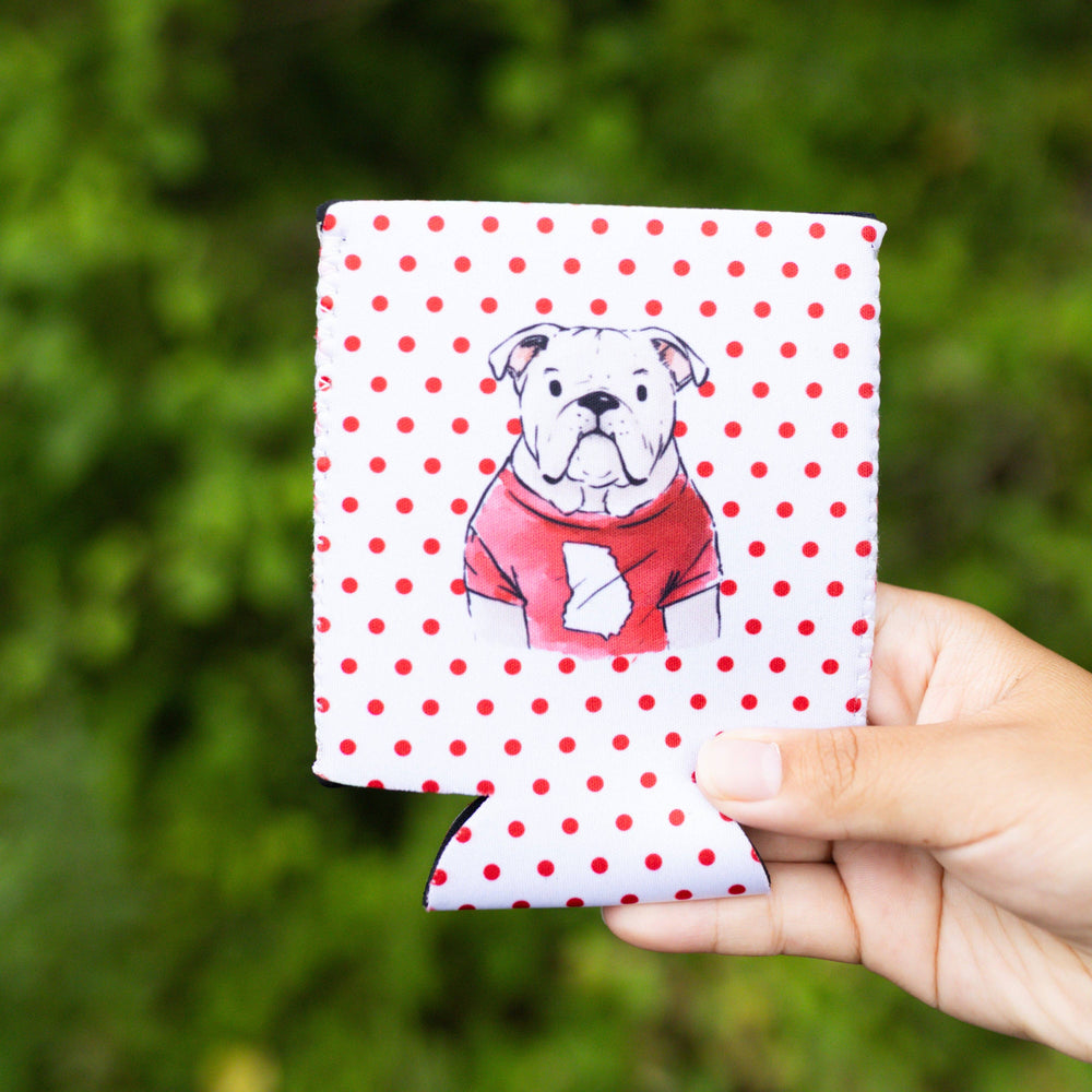 Red Polka Dot Bulldog Face Can Koozie