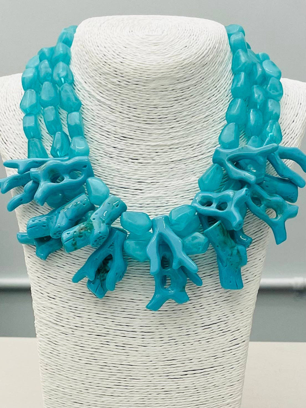 Coral Statement Necklace in Marbled Teal