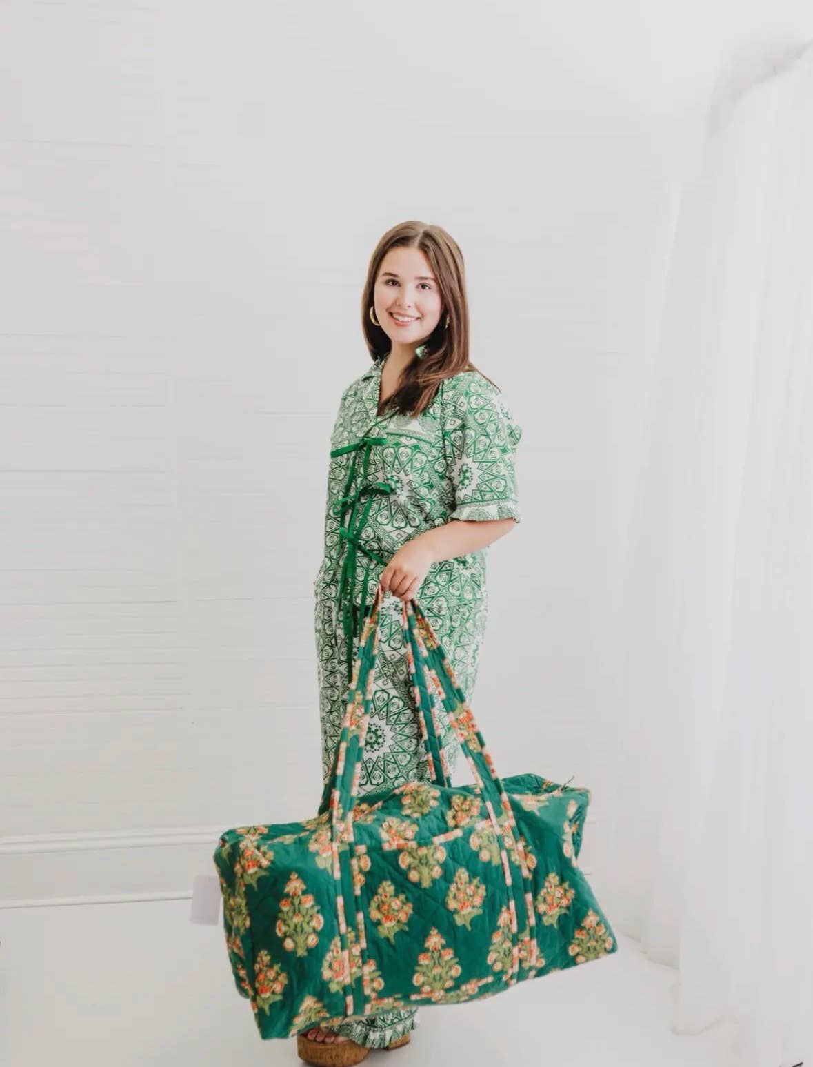 Elodie Luxe Block Print Quilted Duffle Bag Oversized 