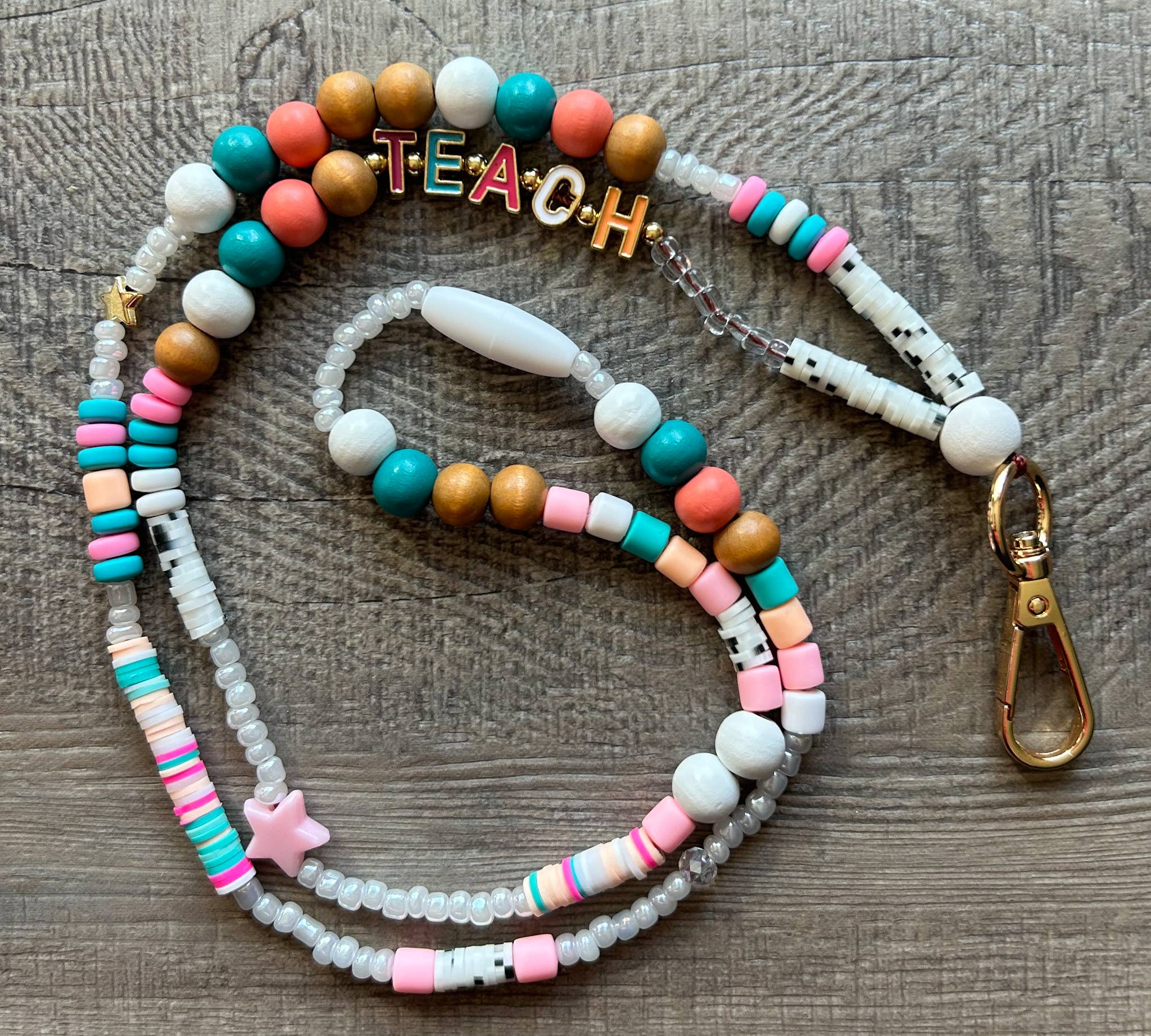 Teach Colorful Beaded Lanyard with Breakaway Clasp