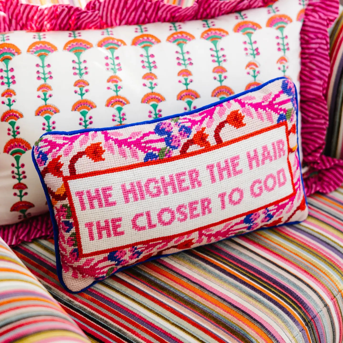 Higher the Hair Needlepoint Pillow