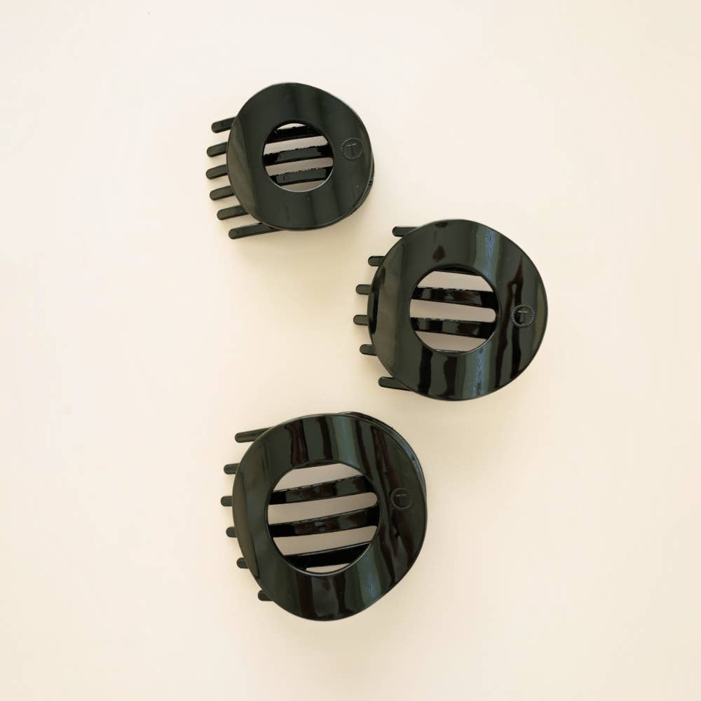 Jet Black Small Flat Circle Hair Clip