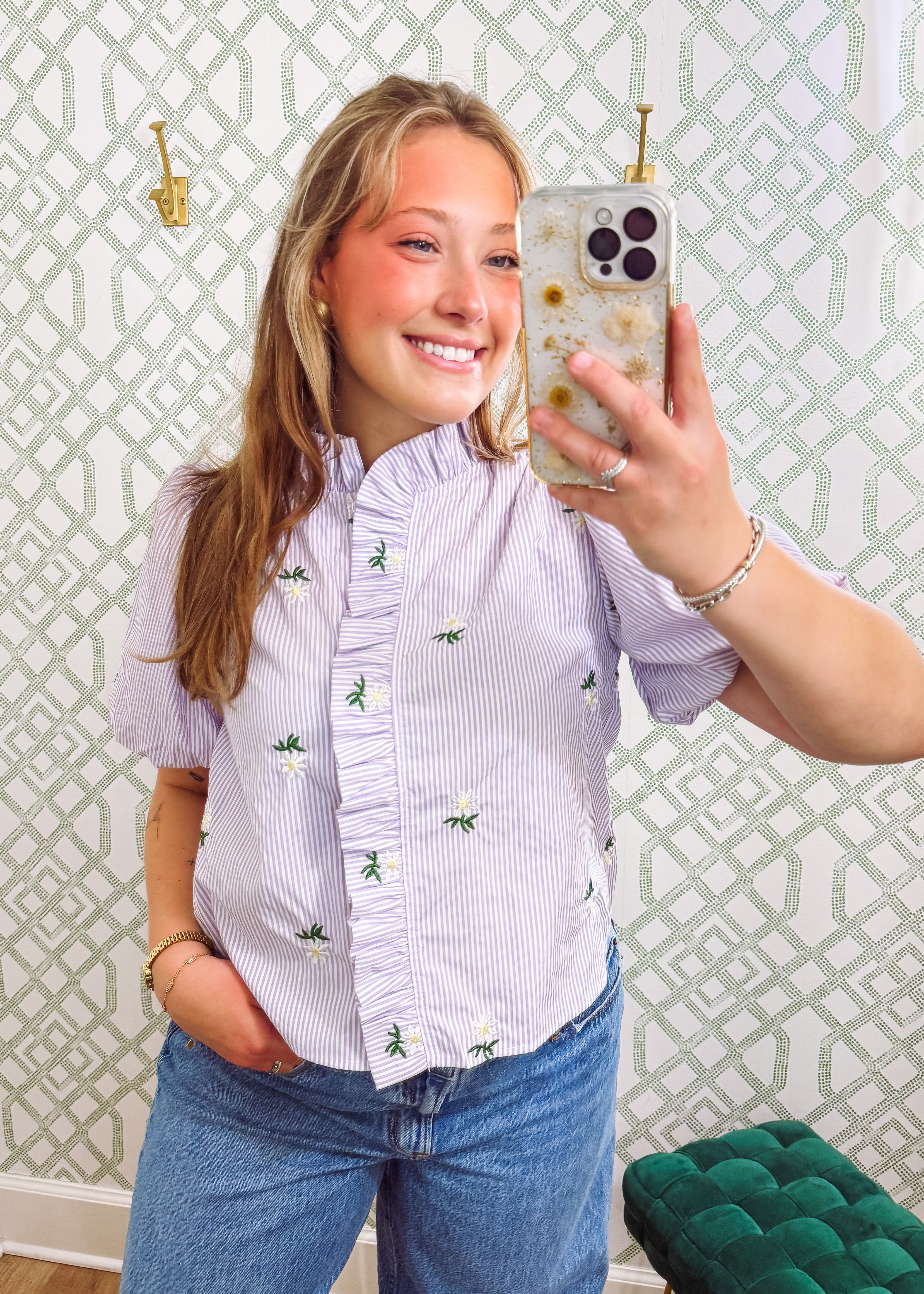 Daisy Striped Ruffle Shirt in Lavender
