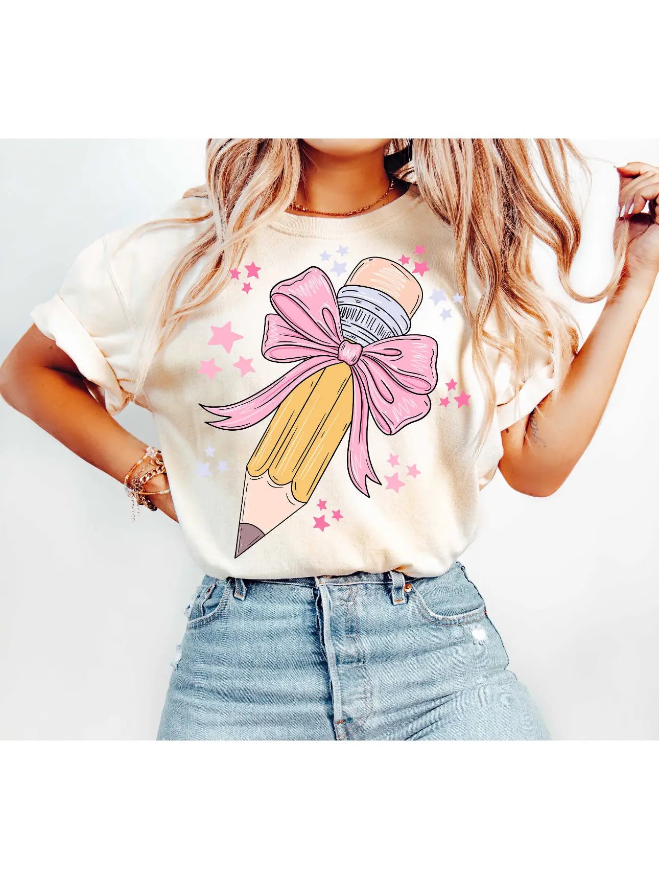 Pink Bow Teacher Tee