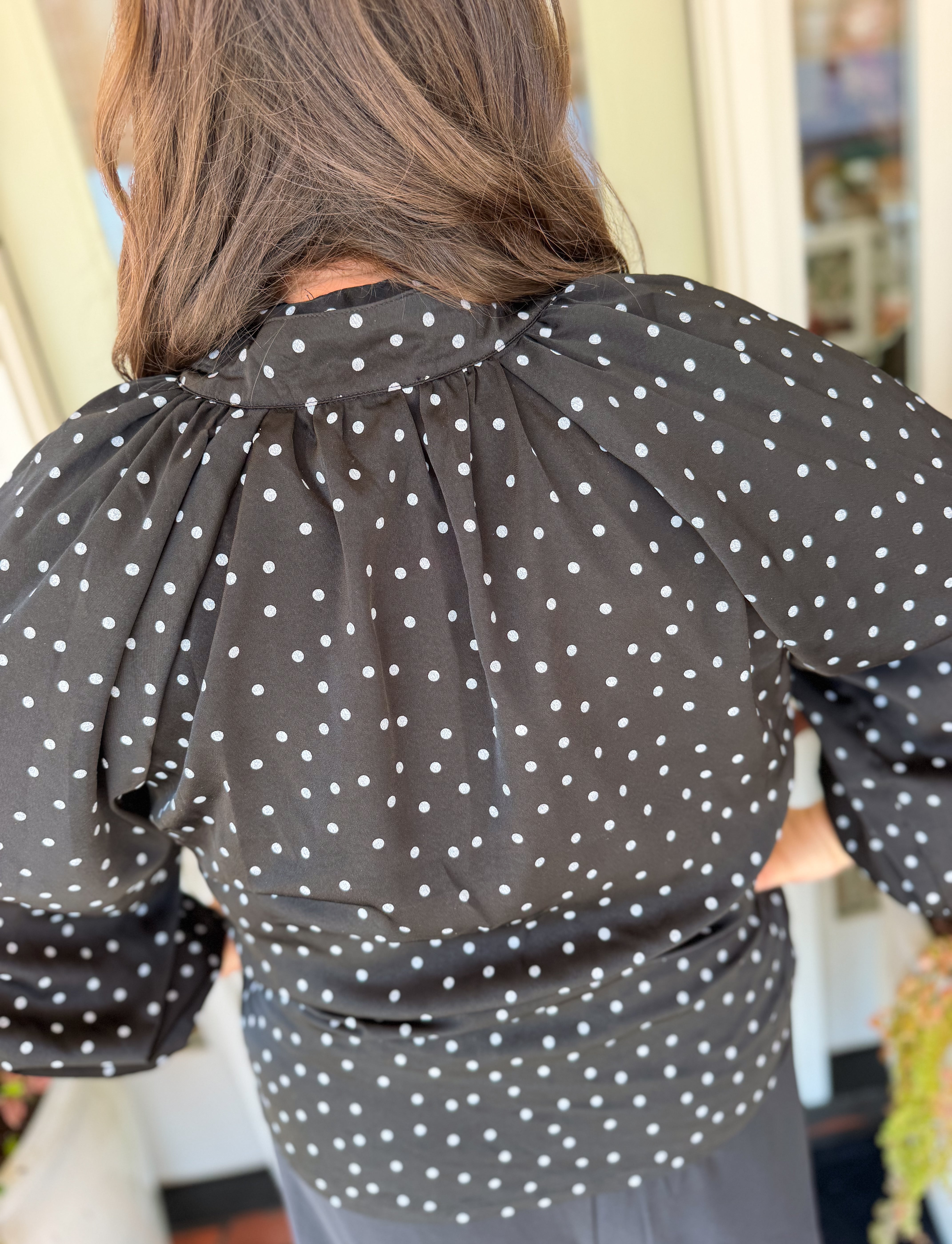 The Perla Polka Dot Tie Neck Top (XL-2X)