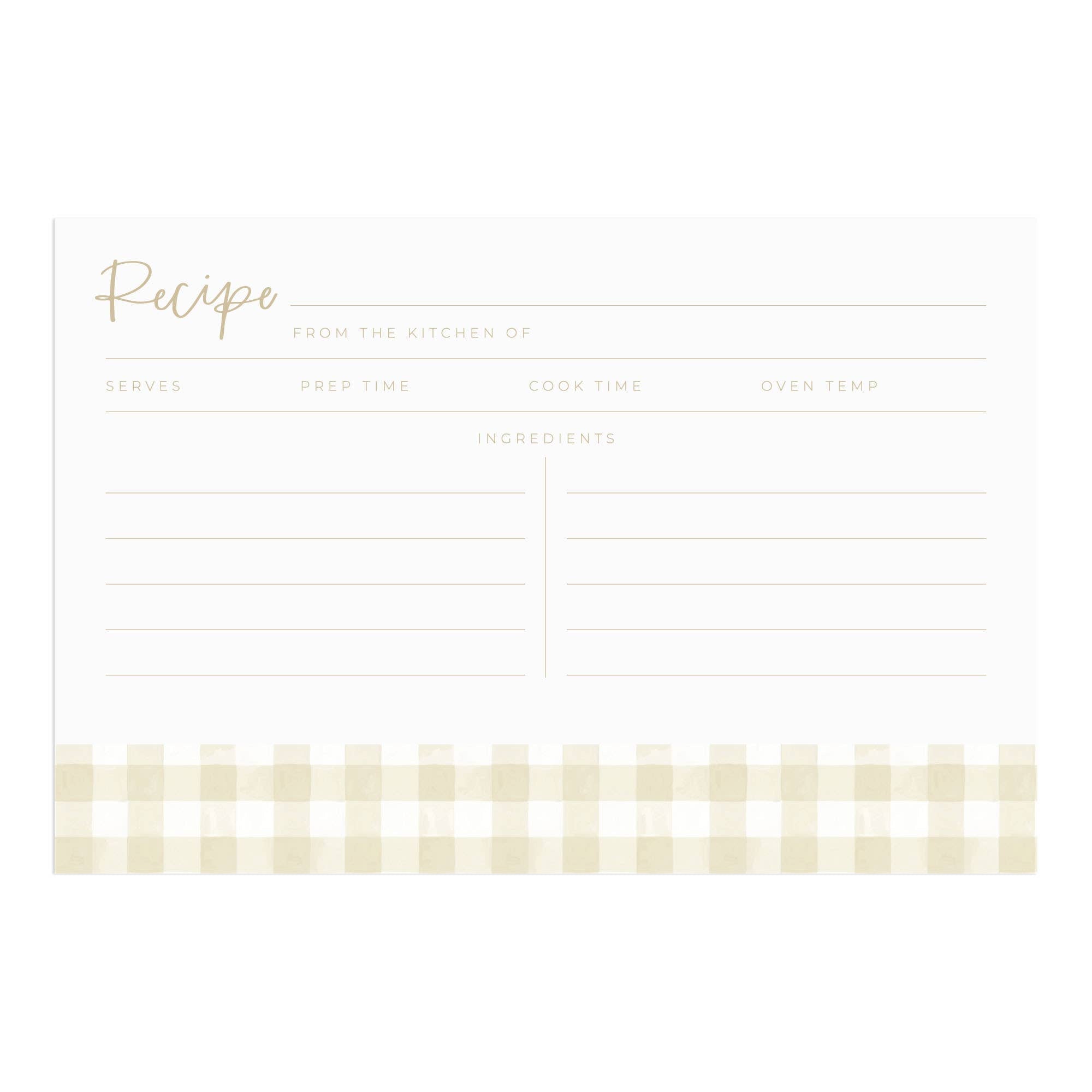 Beige Gingham Recipe Cards