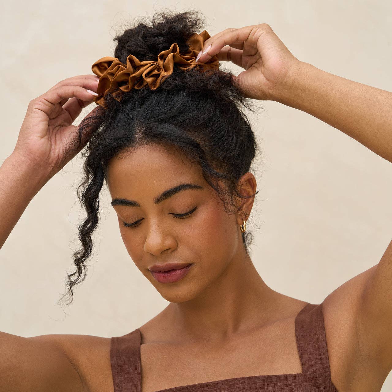 Camel Ruffle Scrunchie by Kitsch