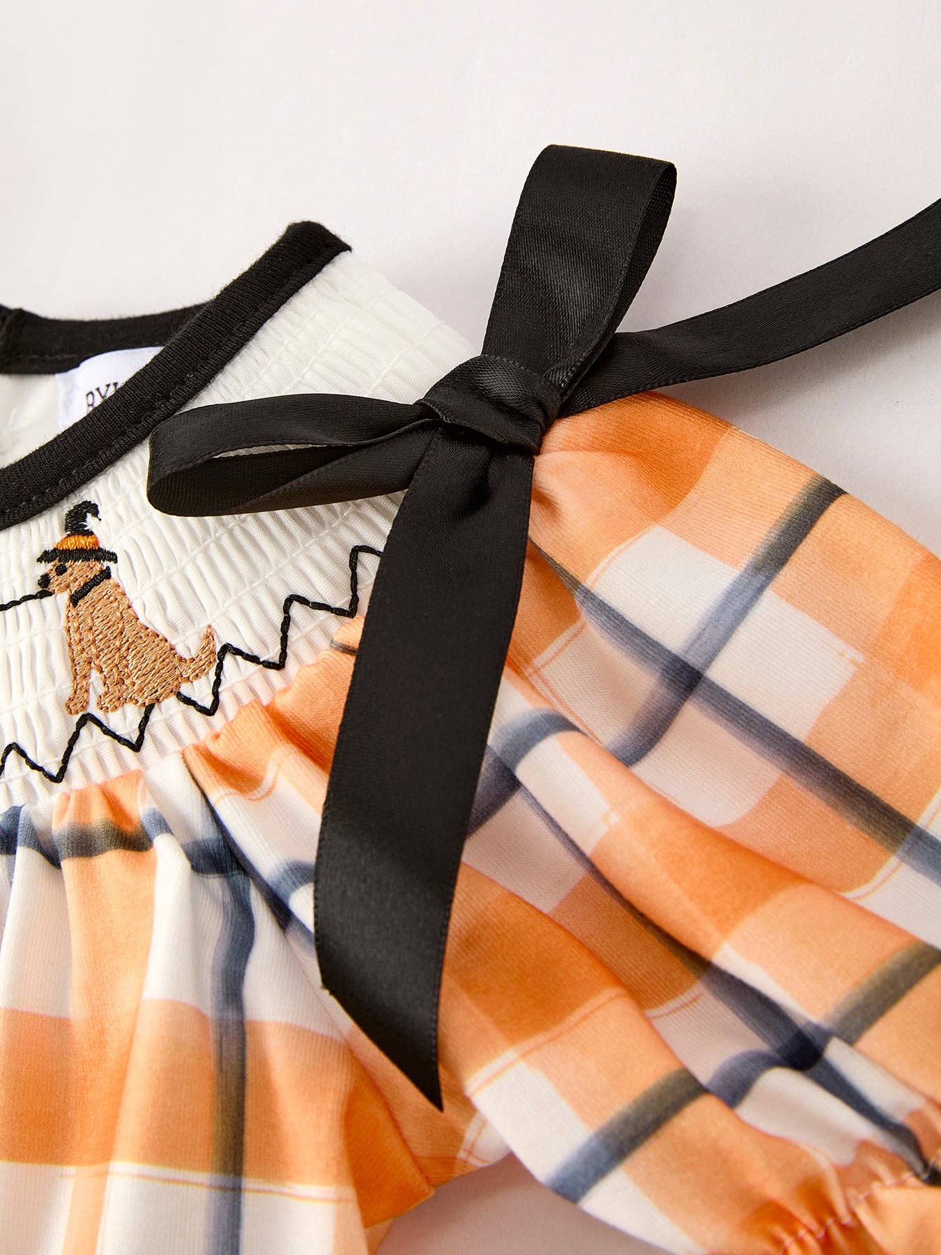 Halloween Smocked Plaid Baby Girls Romper
