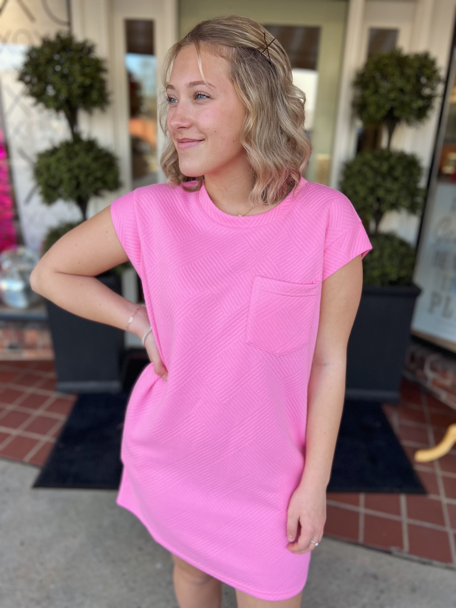 The Darcy Textured Dress in Pink