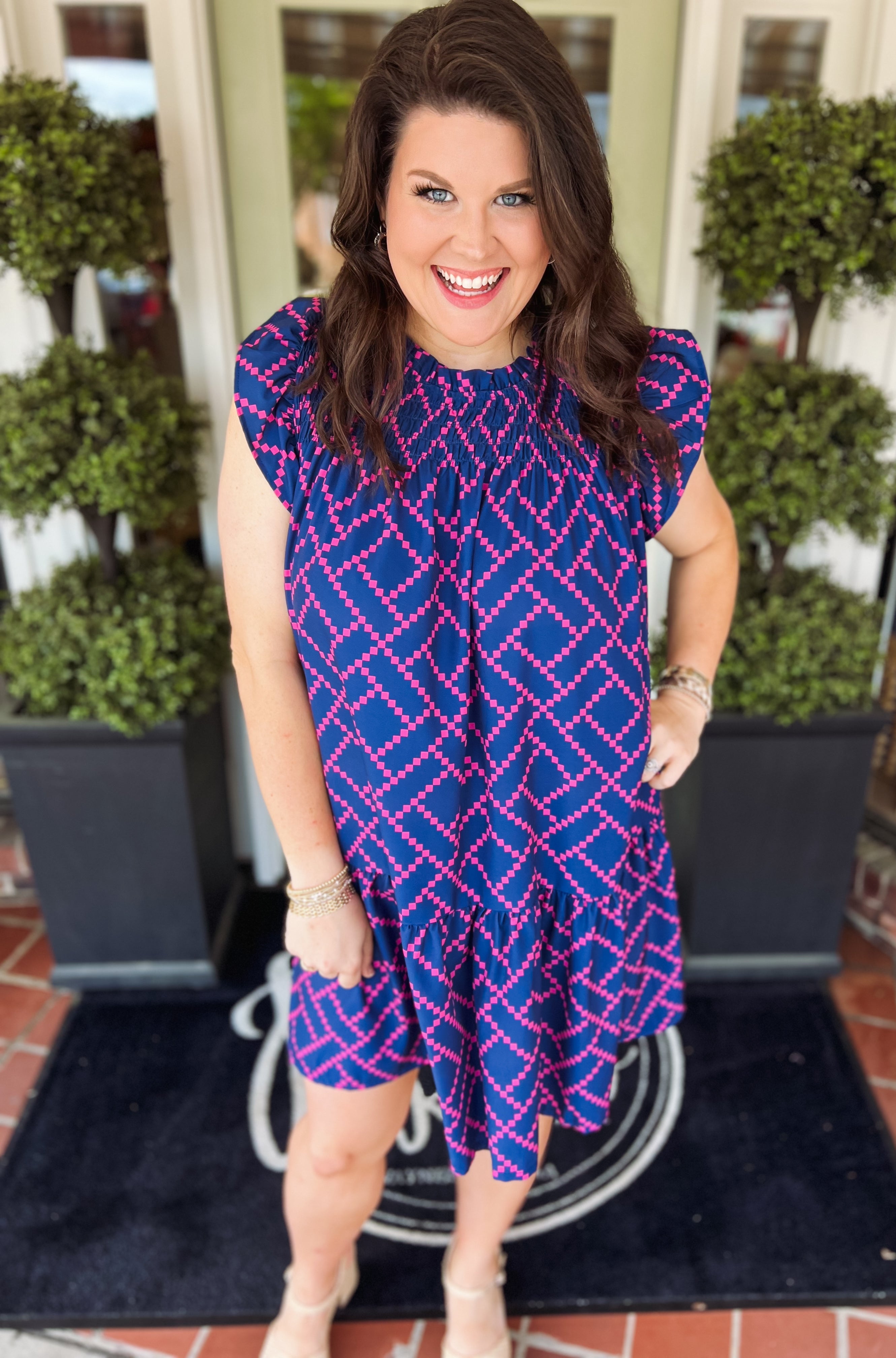 The Lola Dress in Navy and Pink