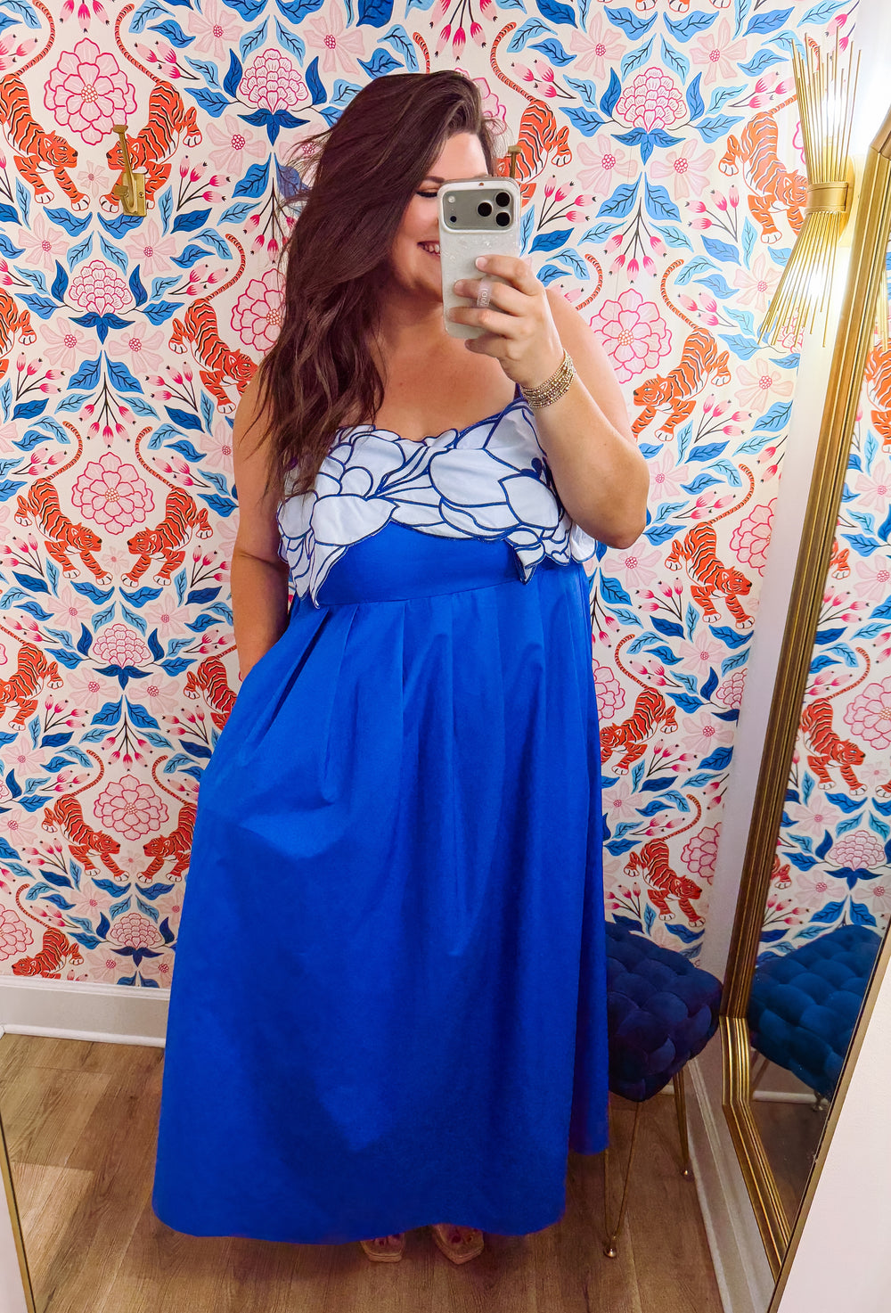 The Kalani Floral Embroidered Blue Maxi Dress (1X-3X)
