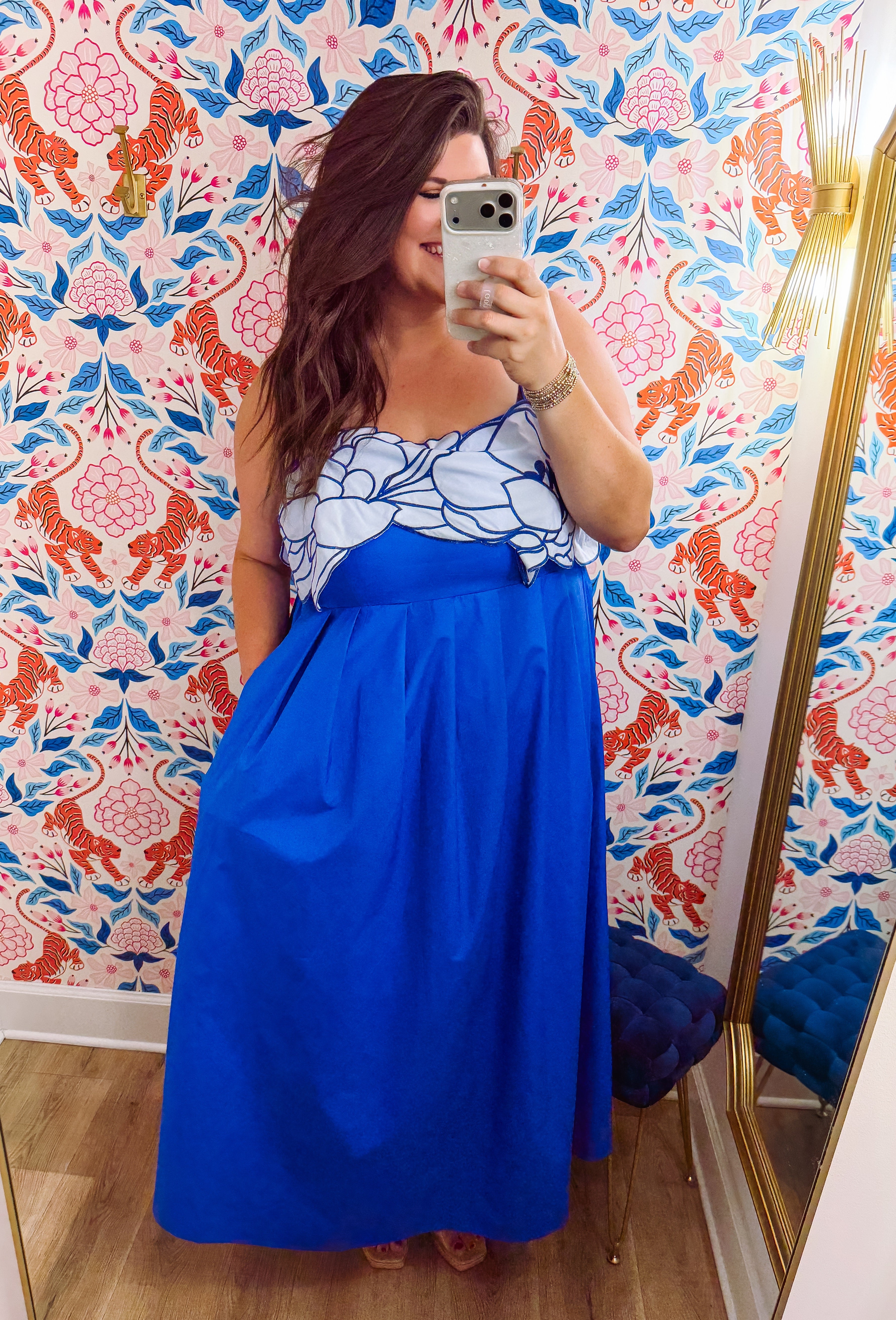 The Kalani Floral Embroidered Blue Maxi Dress