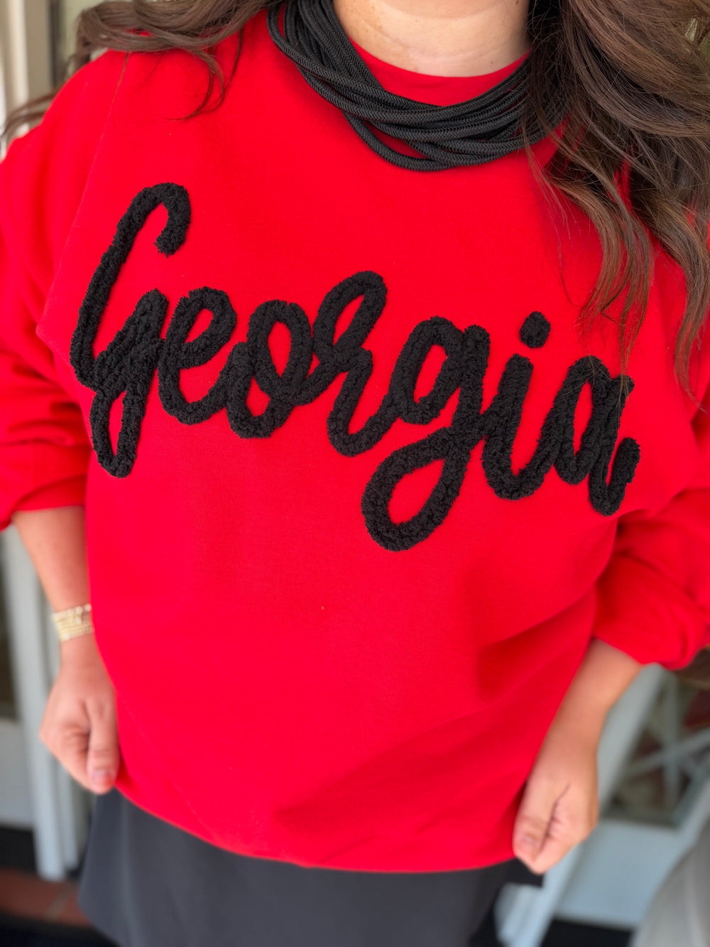 The Georgia Yarn Embroidered Sweatshirt in Red (S-2X)