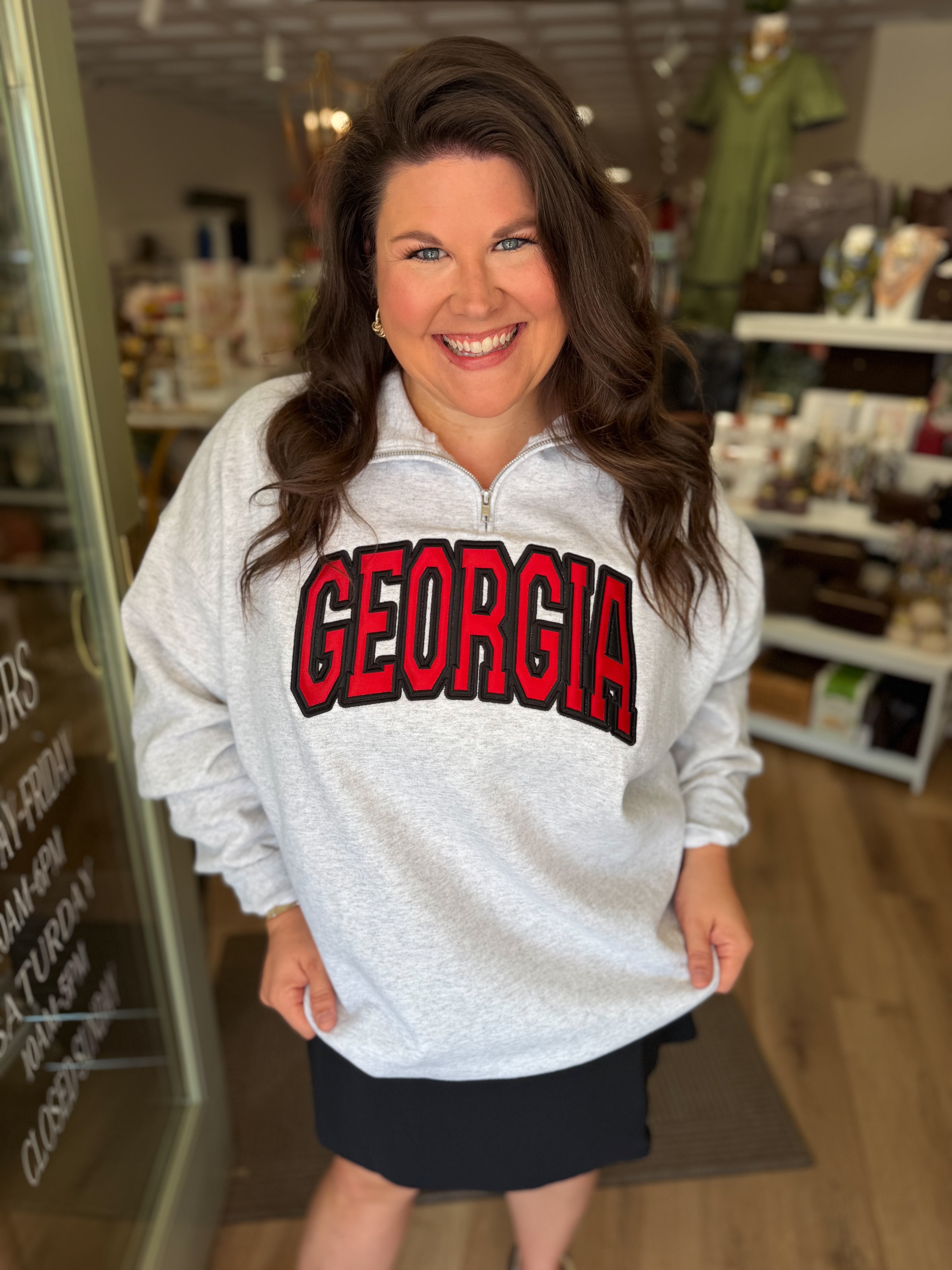 The Georgia Applique Varsity Quarter Zip (S-3X)