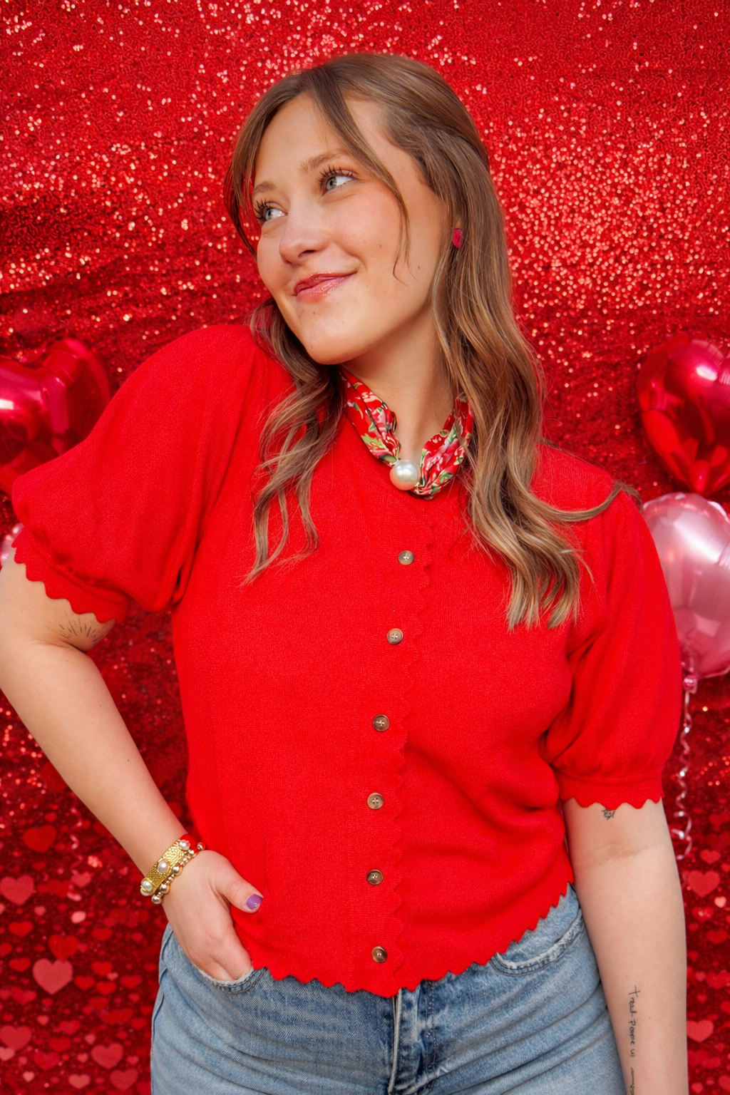 The Reagan Red Puff Sleeve Sweater Top