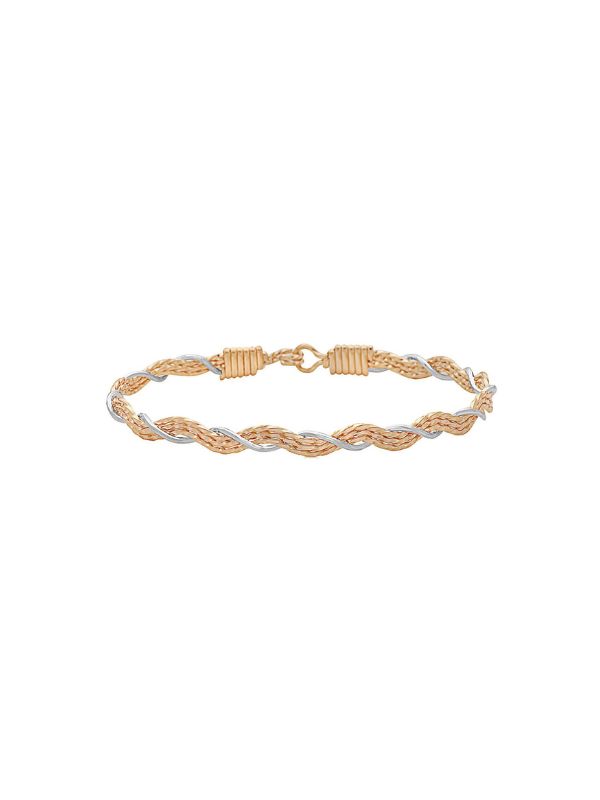 Gold and silver braided bracelet on a white background