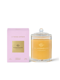 A Tahaa Beach Affair Vanilla and Caramel non-toxic soy wax glass candle by glasshouse fragrances 