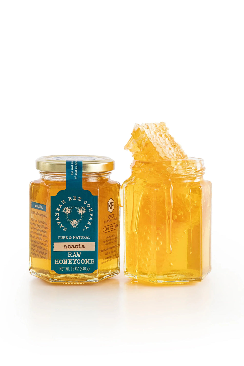 Jar of raw acacia honeycomb by Savannah Bee Company 