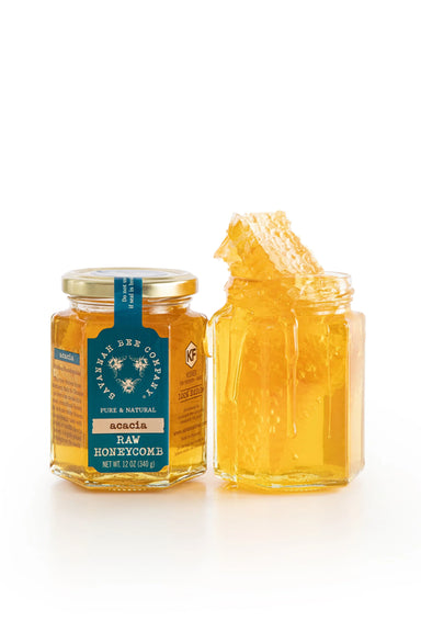 Jar of raw acacia honeycomb by Savannah Bee Company 