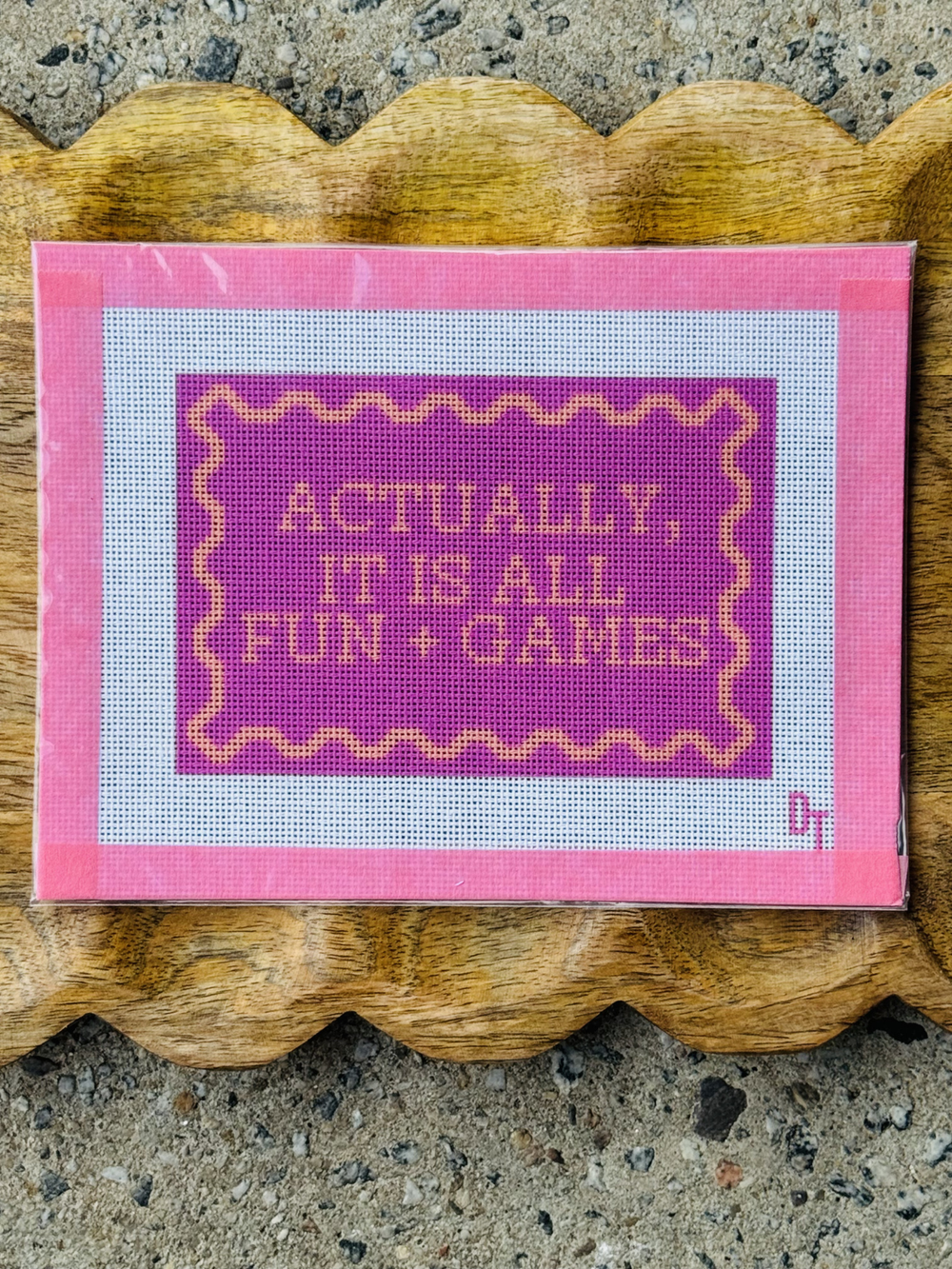 pink and yellow Actually, It Is All Fun + Games Needlepoint Canvas