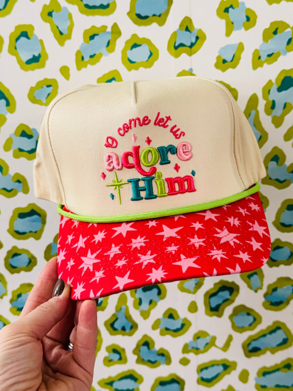 pink star printed bill Adore Him Canvas Hat