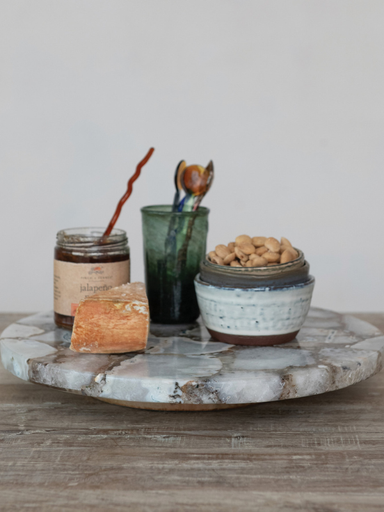 Natural Agate Lazy Susan With Mango Wood Base