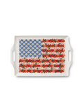 Decorative tray with floral design resembling an American flag on a white background