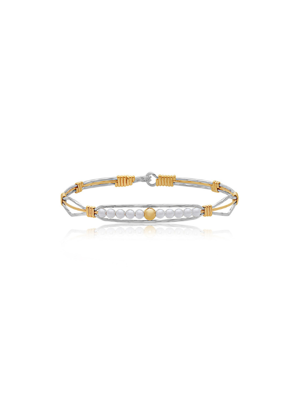 Silver, Gold, and Pearl wire Angels on Earth Ronaldo Bracelet, handcrafted with an elegant and timeless style.