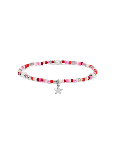 Multicolored beaded anklet with a silver star charm