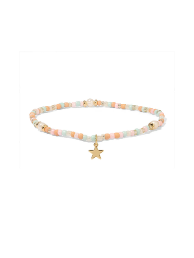 Sunrise (Pink-Coral) Seed Beads and Pearls Anklet With Gold Star Charm 