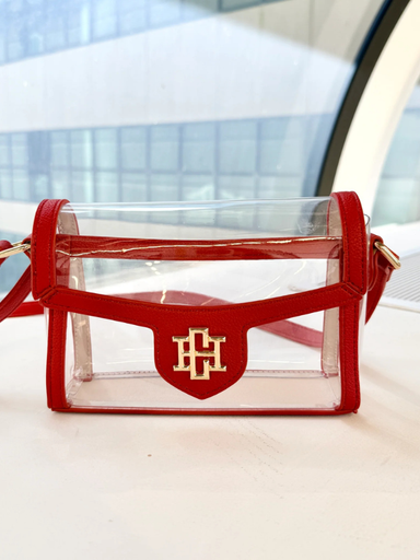 clear and red stadium bag