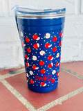 blue cup with apples all over 24oz cup