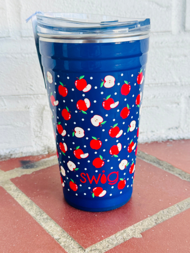 blue cup with apples all over 24oz cup