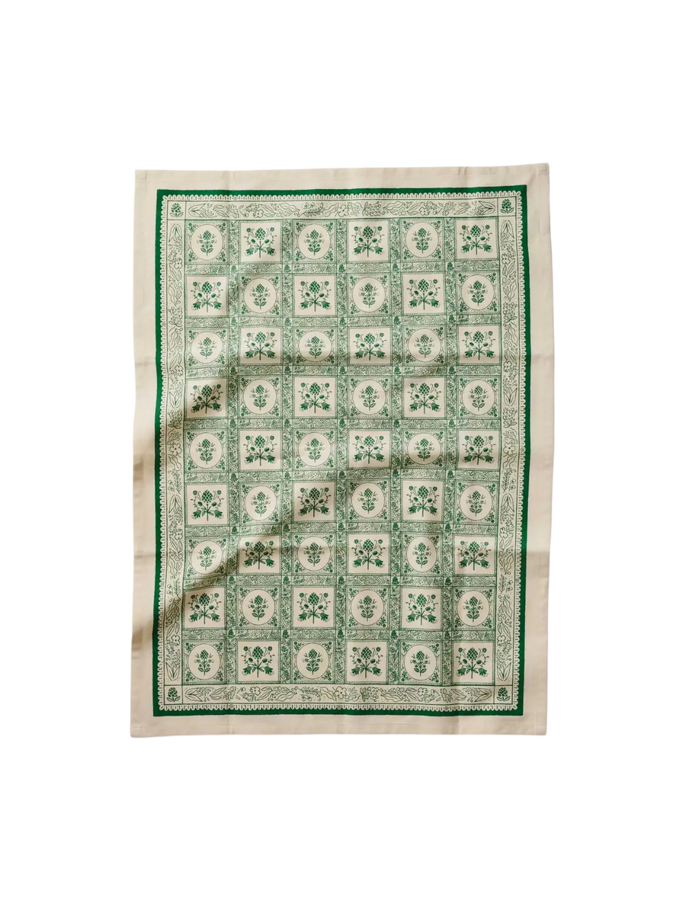 green and white tea towel