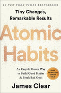 Book cover of 'Atomic Habits' by James Clear with a white background