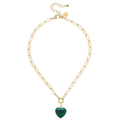 Gold link necklace with green malachite heart charm Susan shaw Audrey heart