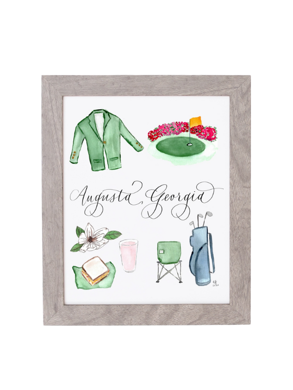 Gold themed print with Augusta, Georgia tournament picture