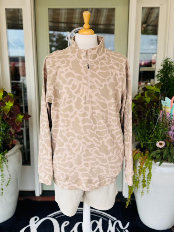 brown and taupe retro camo pullover