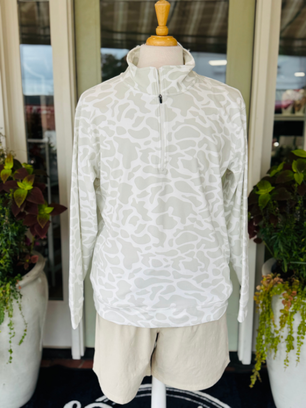 gray and white camo half zip pullover 