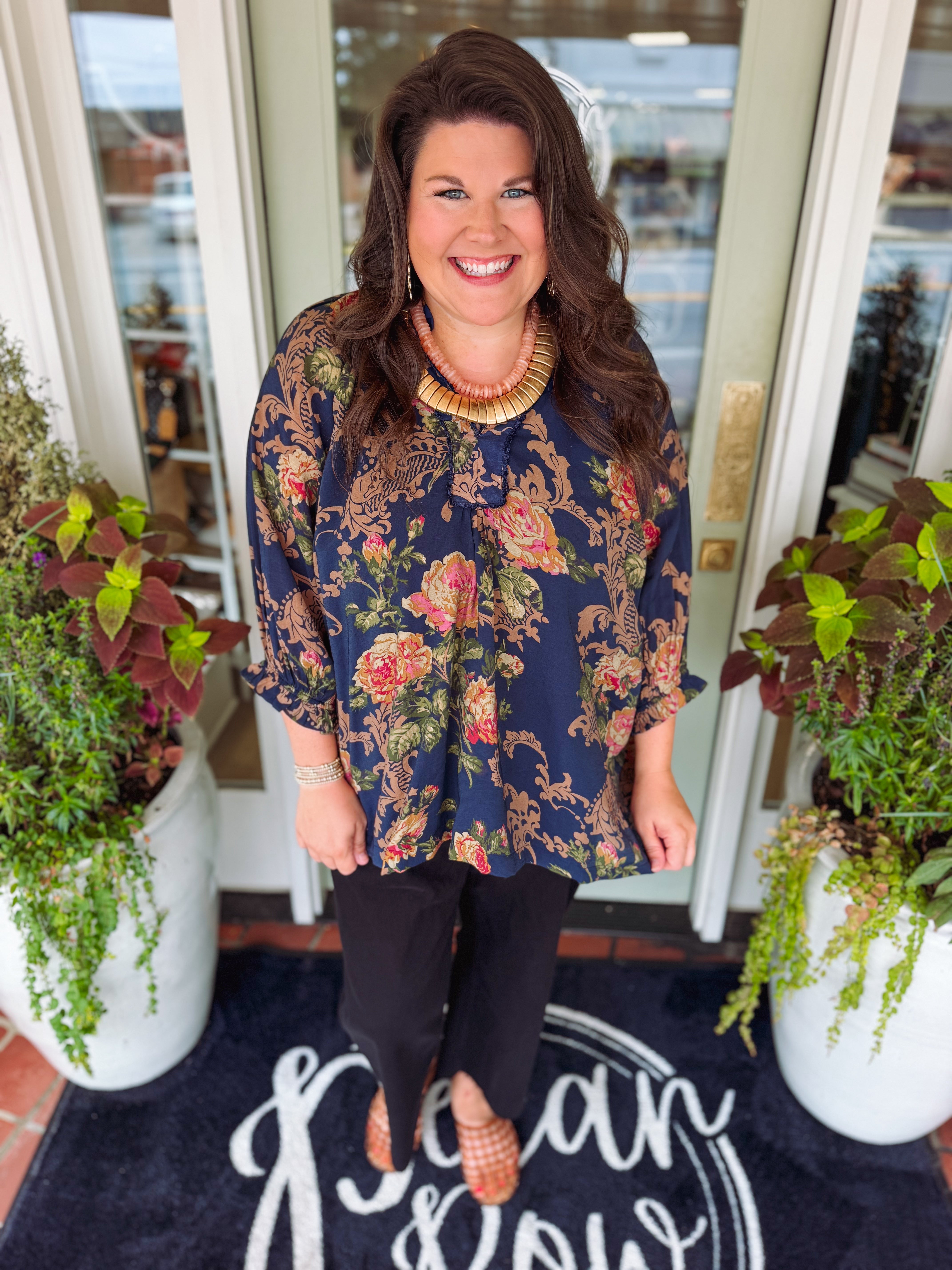 The Chele Floral Ruffle Top (XL-2X)