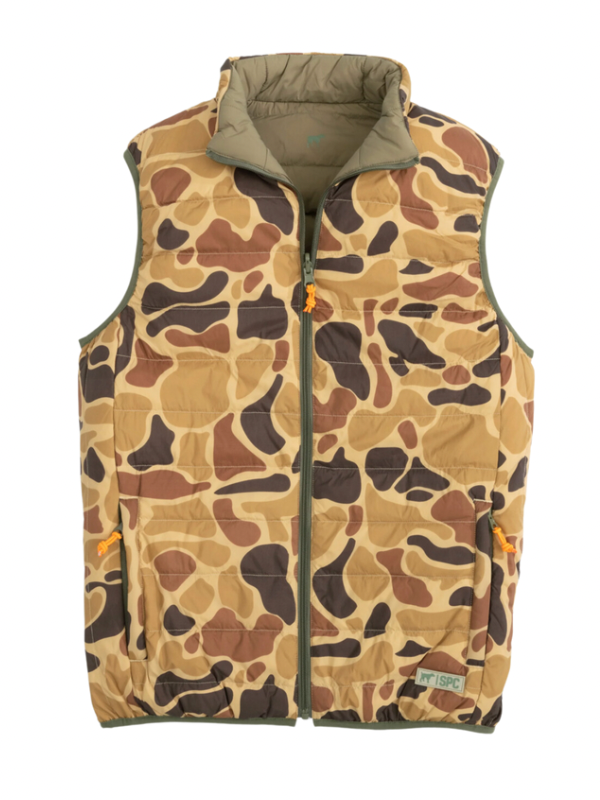 YOUTH Field Series Reversible Down Vest in Olive/Old School Camo by Southern Point Co.