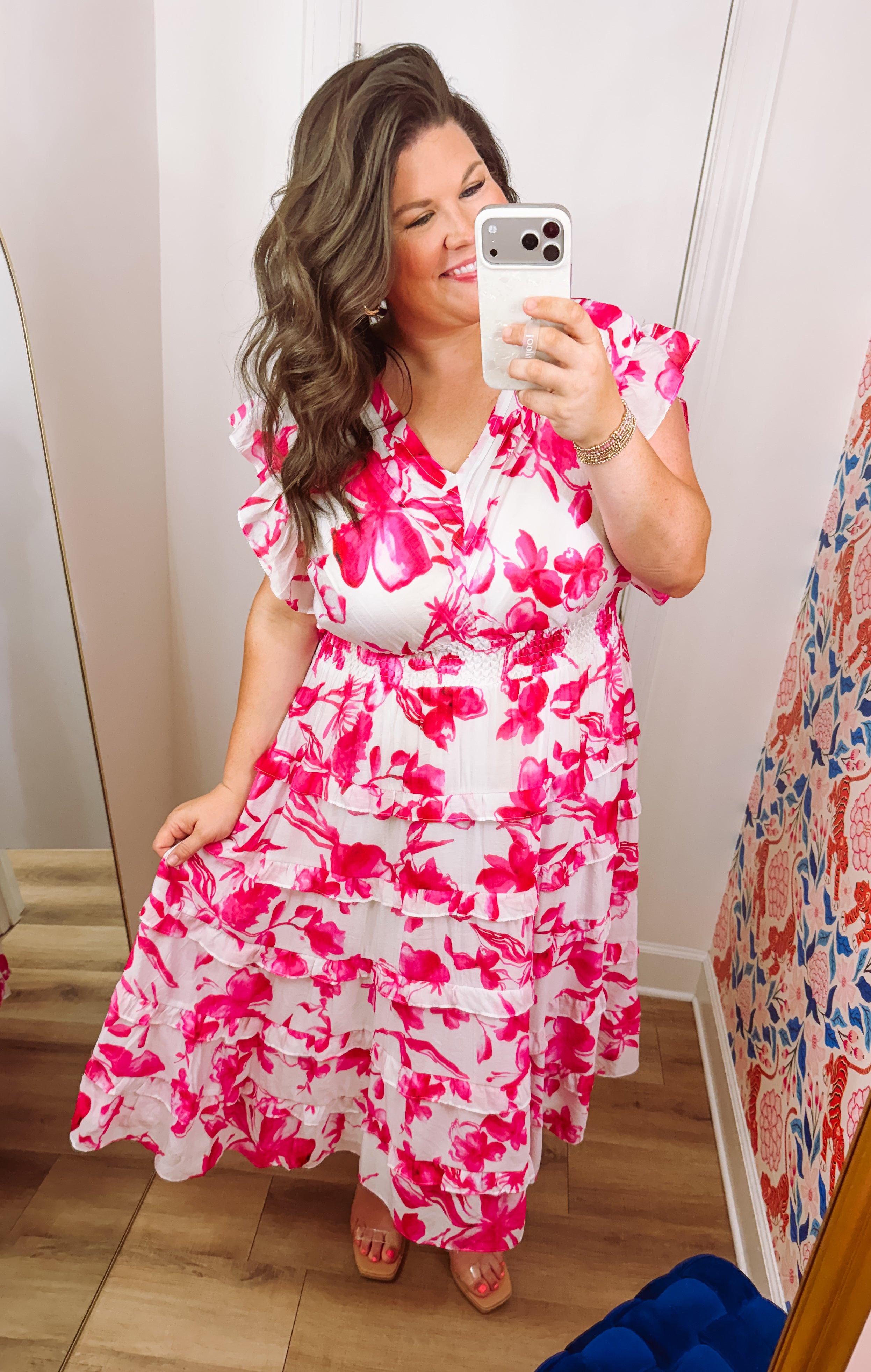 The Peyton Floral Print Pleated Ruffle Dress