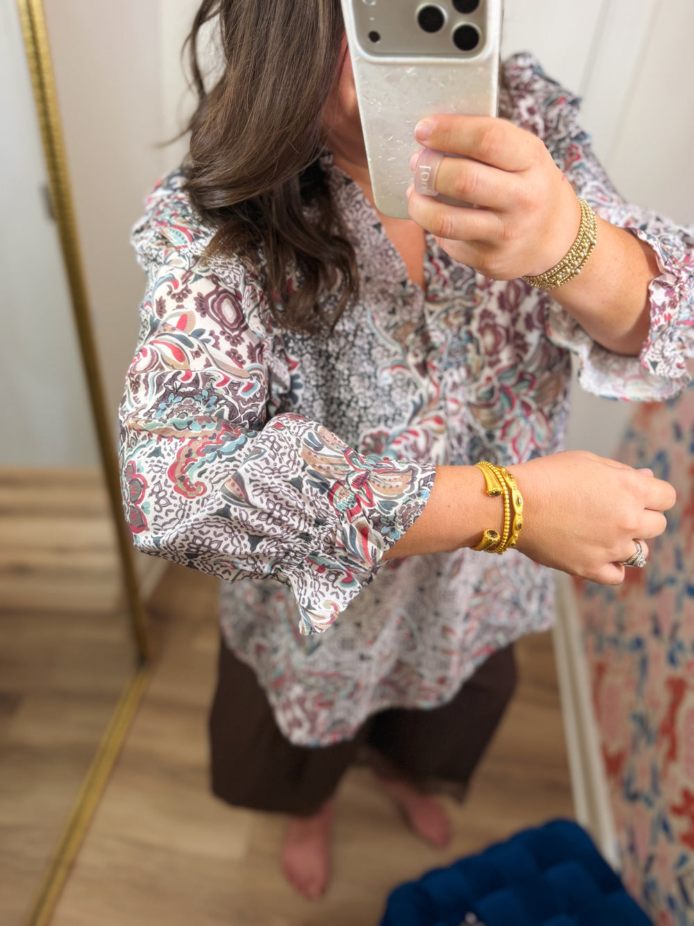 The Kaylor Mix Print Ruffle Detail Top (XL-2X)