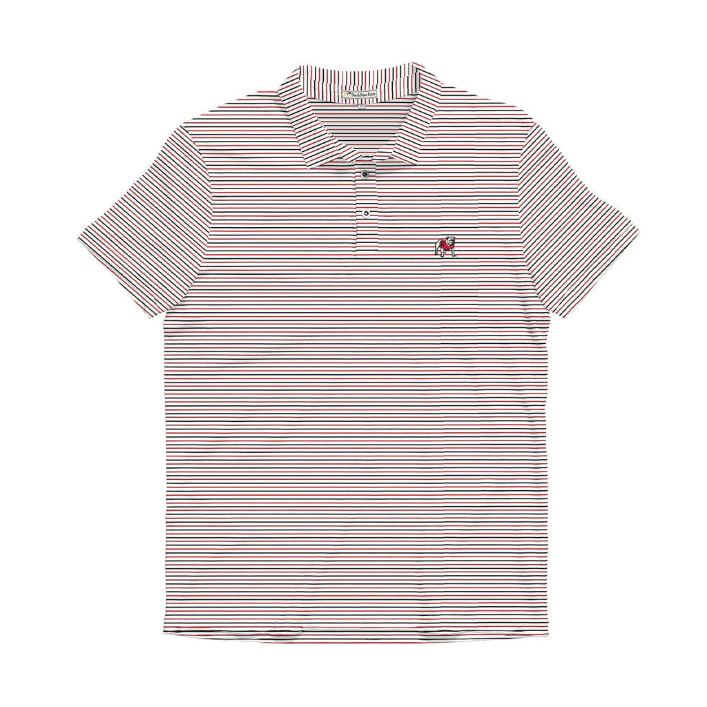 UGA Standing Dawg White, Red, & Black Beech Stripe Polo