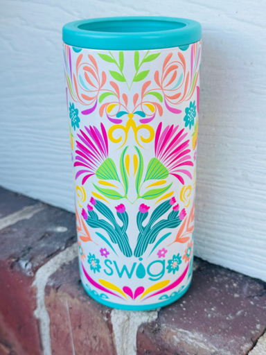 bright floral printed skinny can koozie