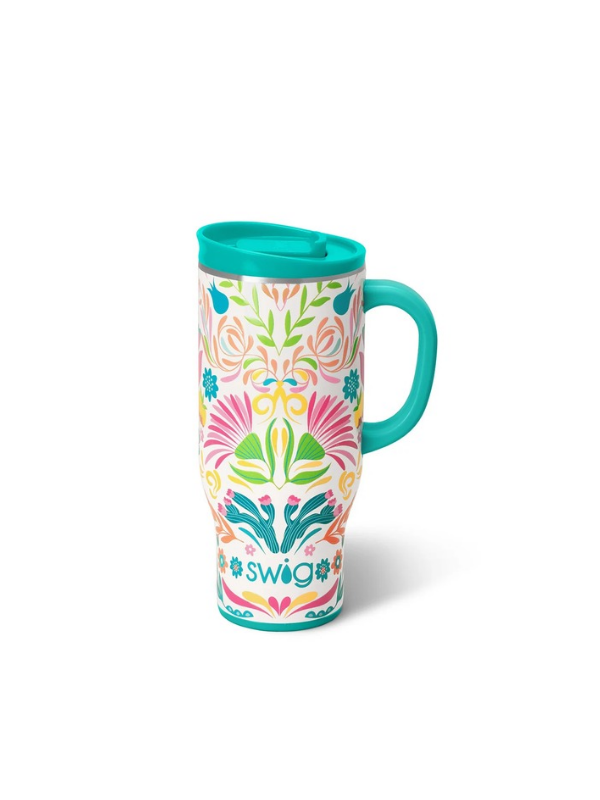 bright floral printed travel coffee mug