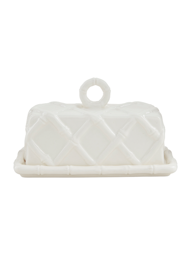 Ceramic bamboo detail white butter dish chic servware