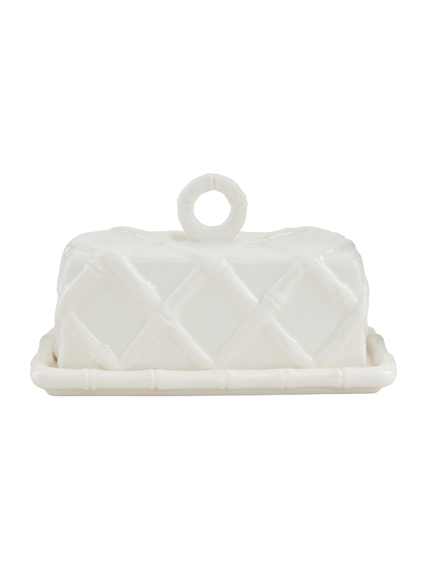 Ceramic bamboo detail white butter dish chic servware