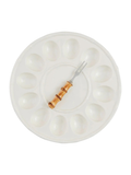 Round deviled egg platter with bamboo fork set
